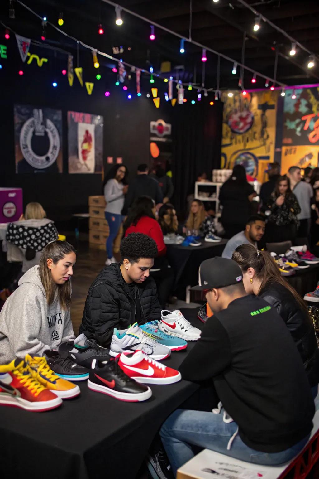 Guests having fun at an engaging and interactive footwear exchange.