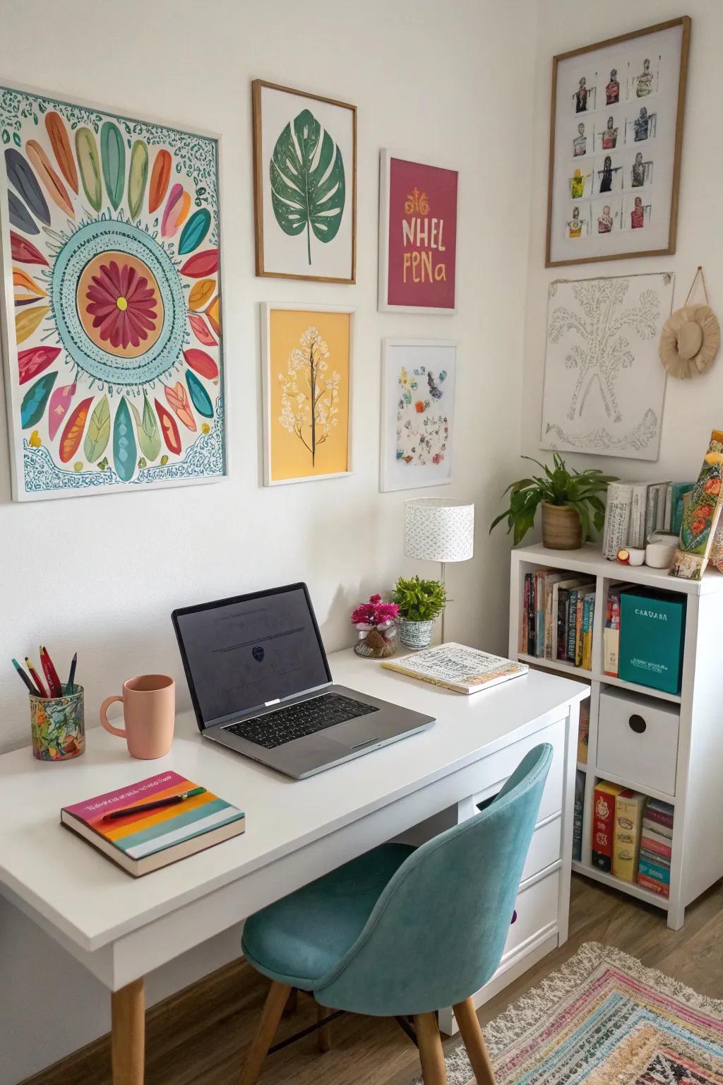Wall art adds personality and inspires creativity in your workspace.