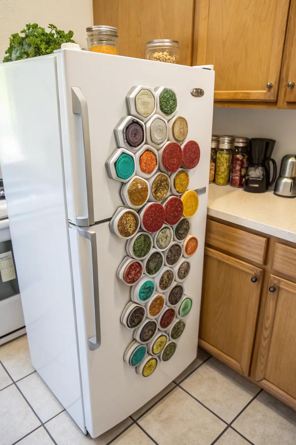 Magnetic spice containers include style and function to your cooking area.