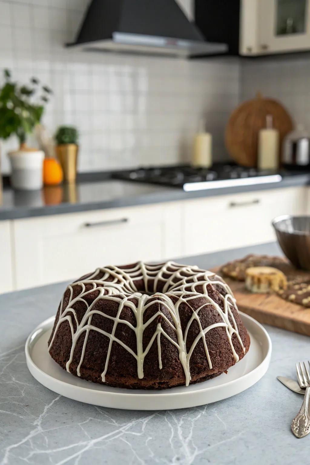 Elegant and eerie ivory cocoa cobweb cake.