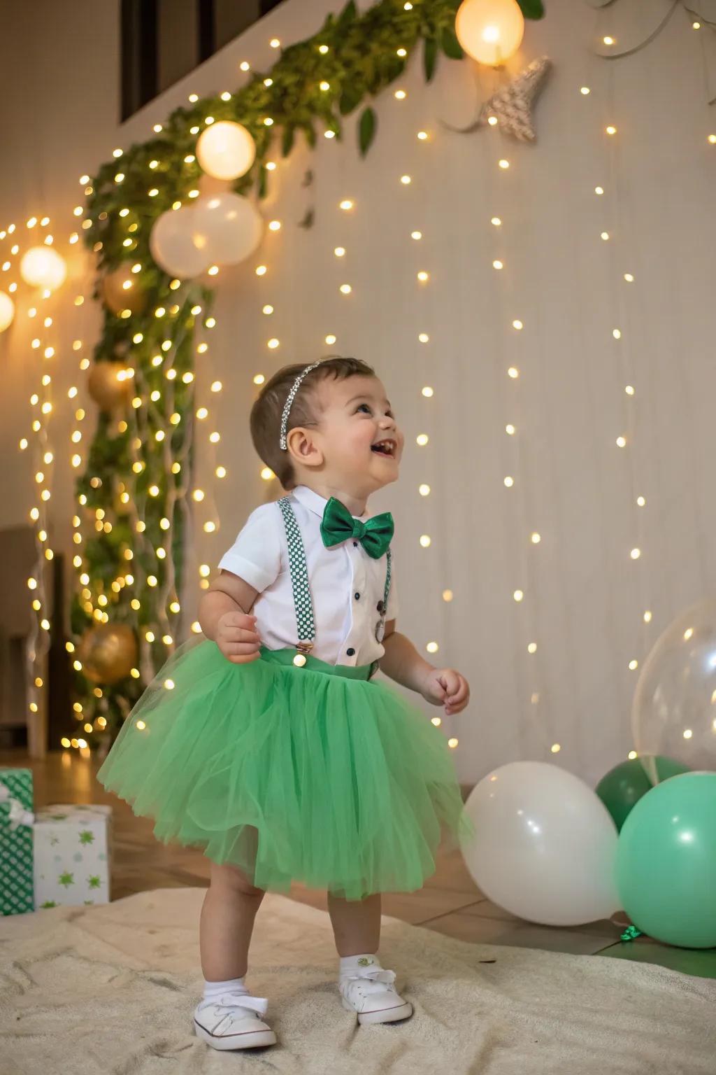A charming attire choice for the little ones on St. Patrick's Day.