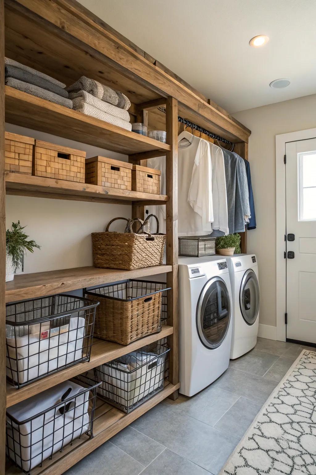 Blending textures adds warmth and individuality to your laundry room.