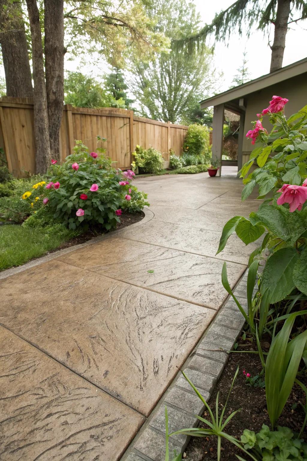 A textured patio featuring a broom finish enriches depth and allure.