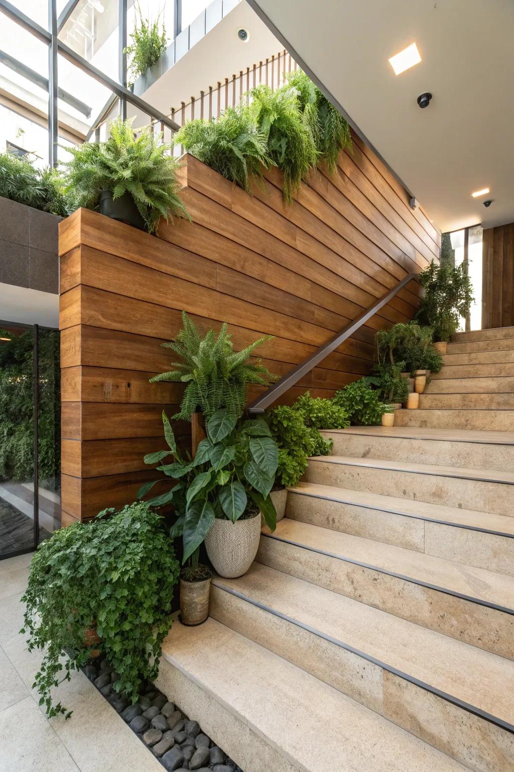Verdure and wood boards engender a revitalizing ambiance.