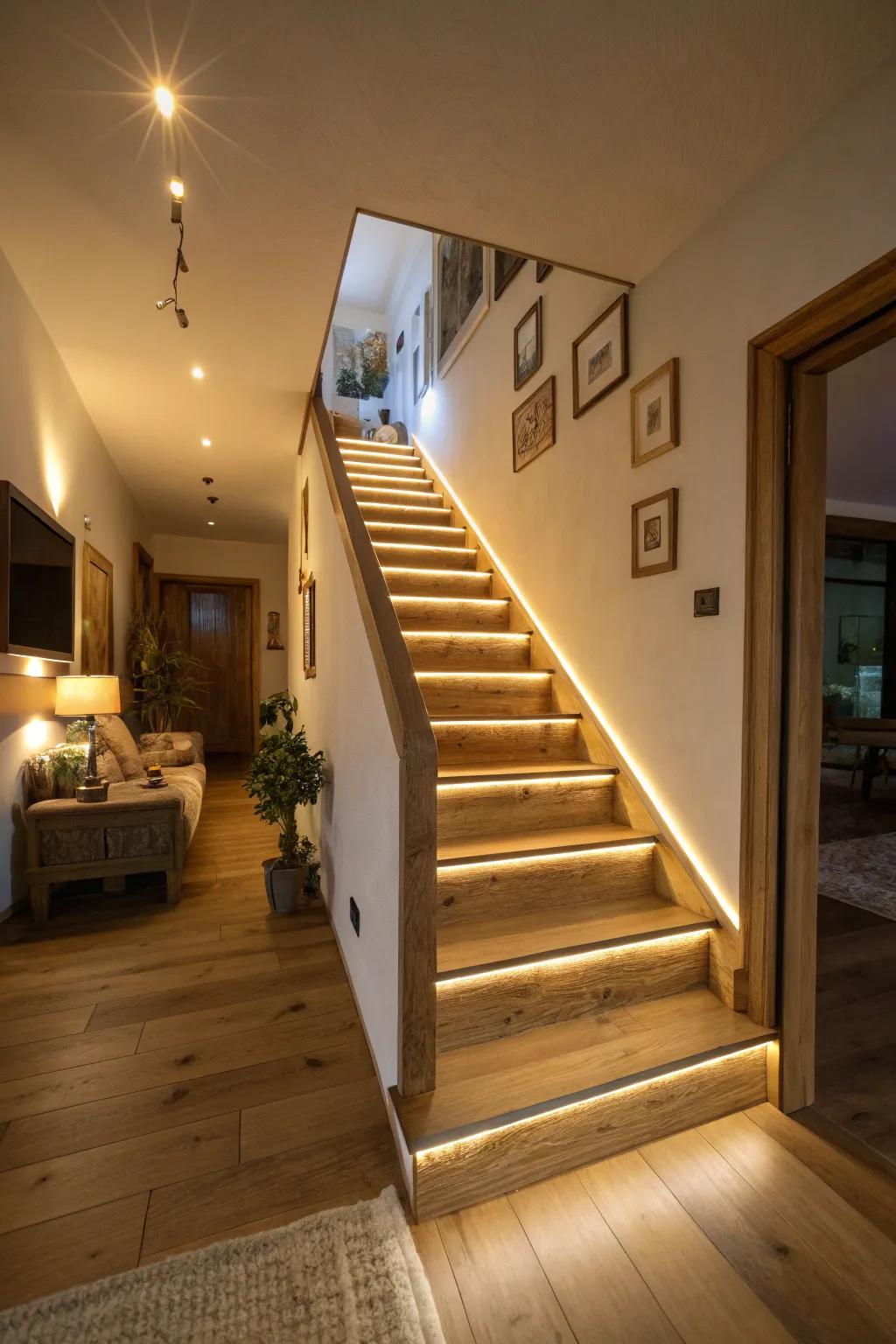 Illumination can incorporate a warm and inviting ambiance to your stairs.