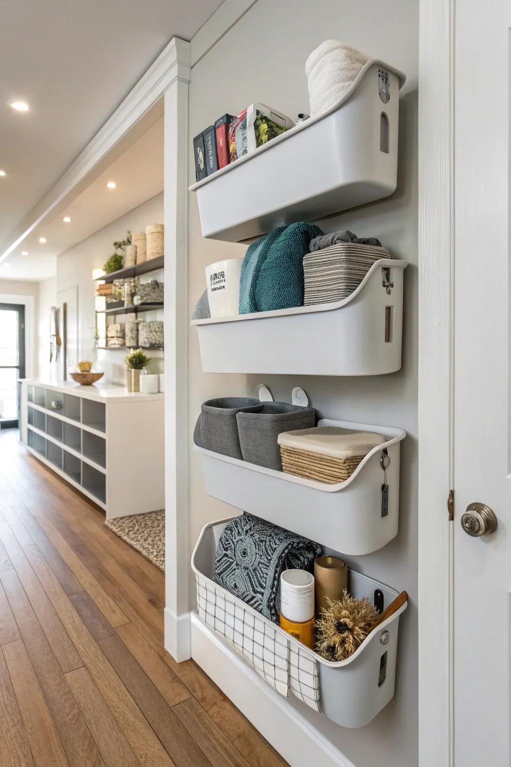 Wall-mounted containers: a chic and space-saving solution.