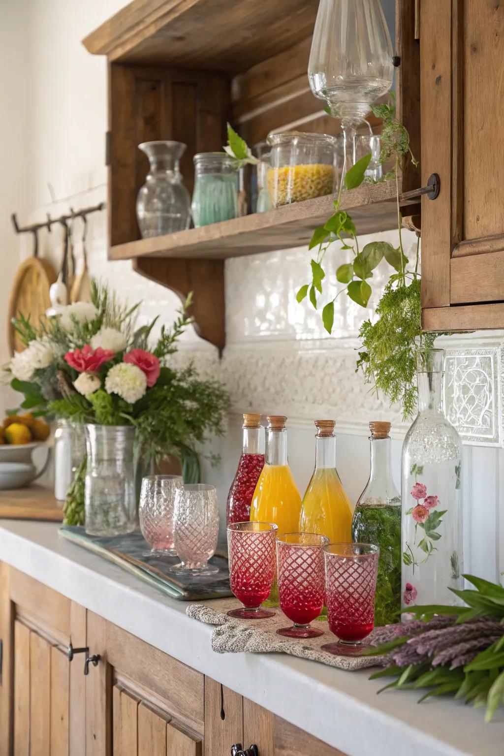 Transform your glassware into art with inventive arrangements and decor.