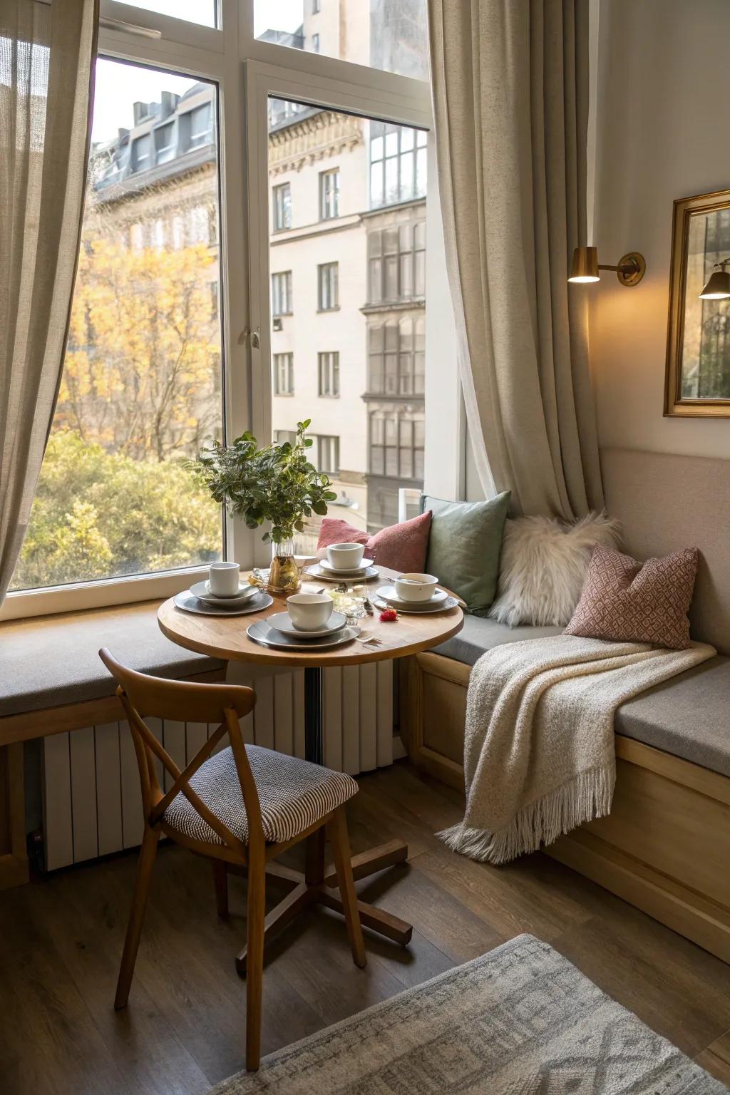 Window seats make delightful dining spots with a view.