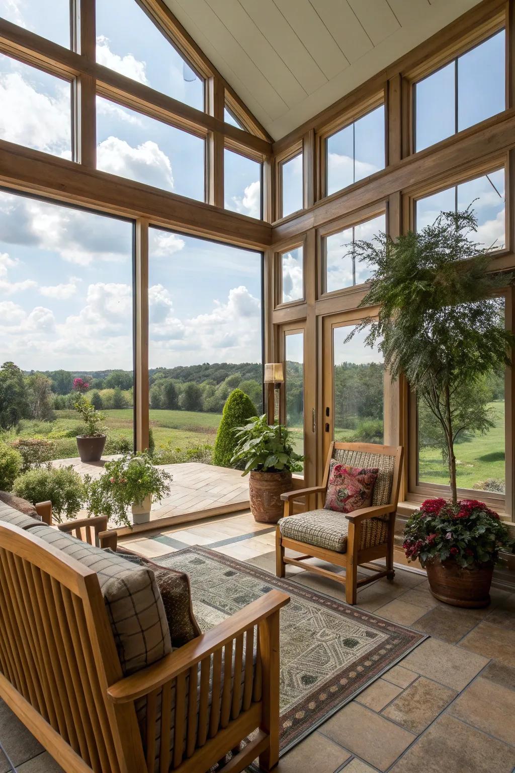 Framed windows showcase the outdoors as a living piece of art.