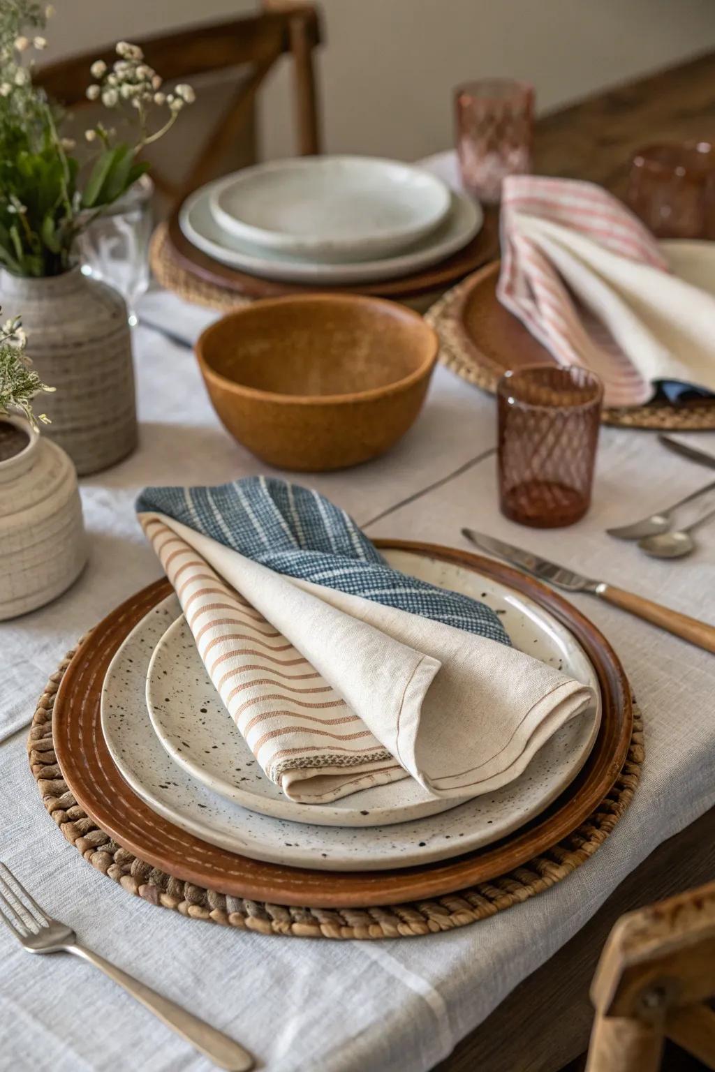 A blend of textures enriches the table setting with depth and interest.