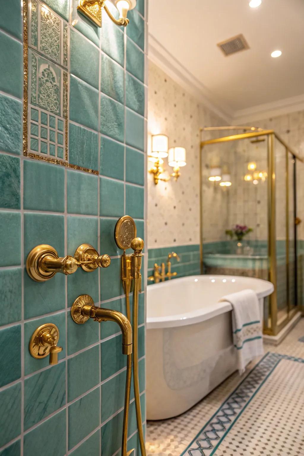 Gold touches elevate the refinement of turquoise ceramics.