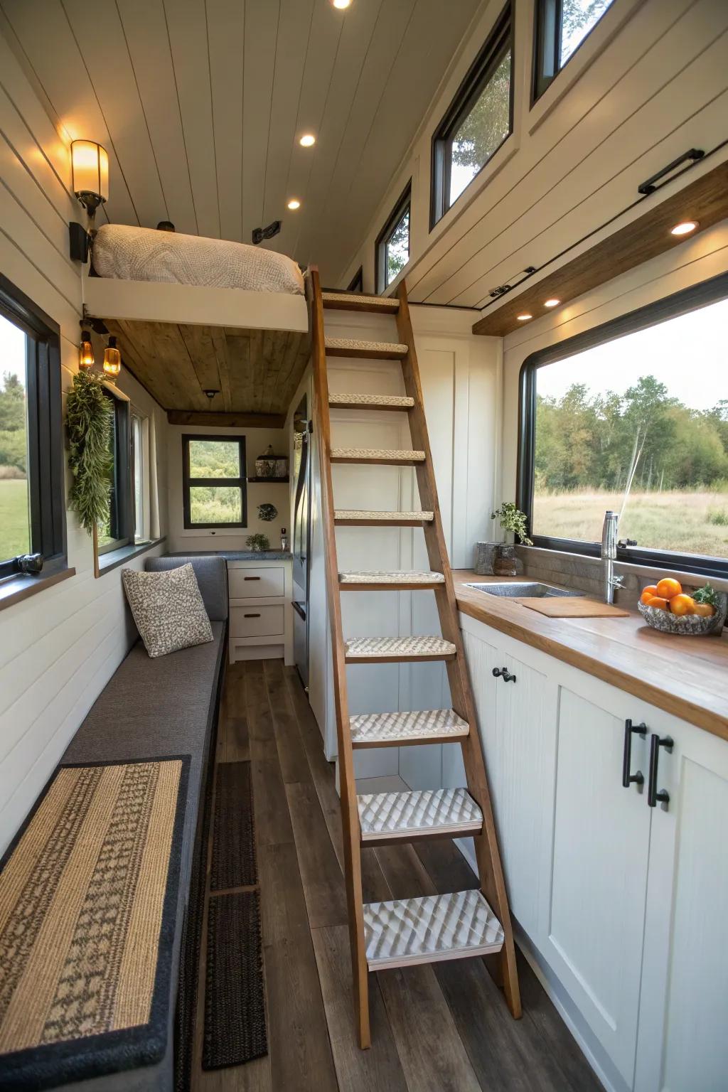 Artistic panache: A chevron ladder doubles as a design piece.