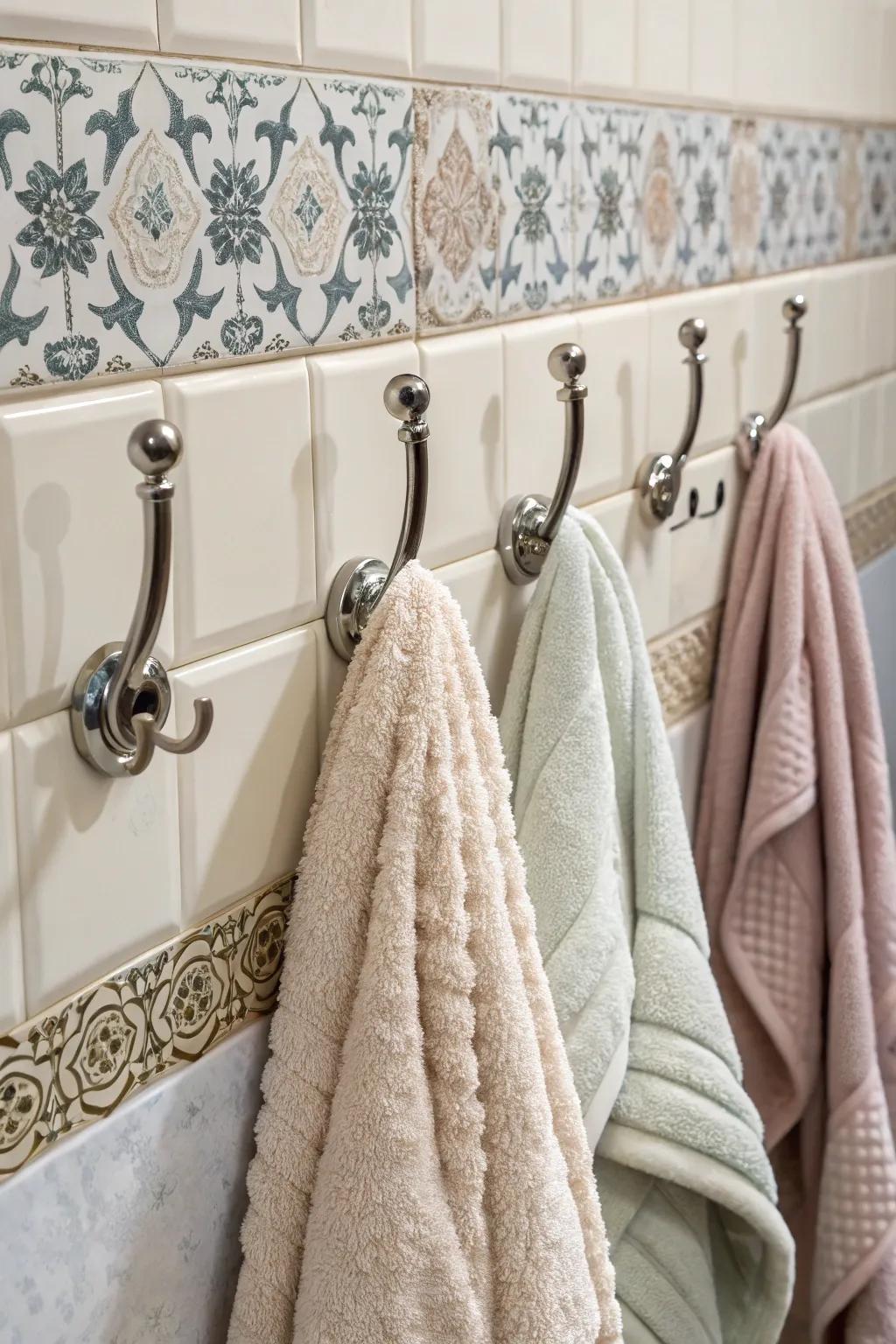 Towel hooks are a fast and space-saving storage option.
