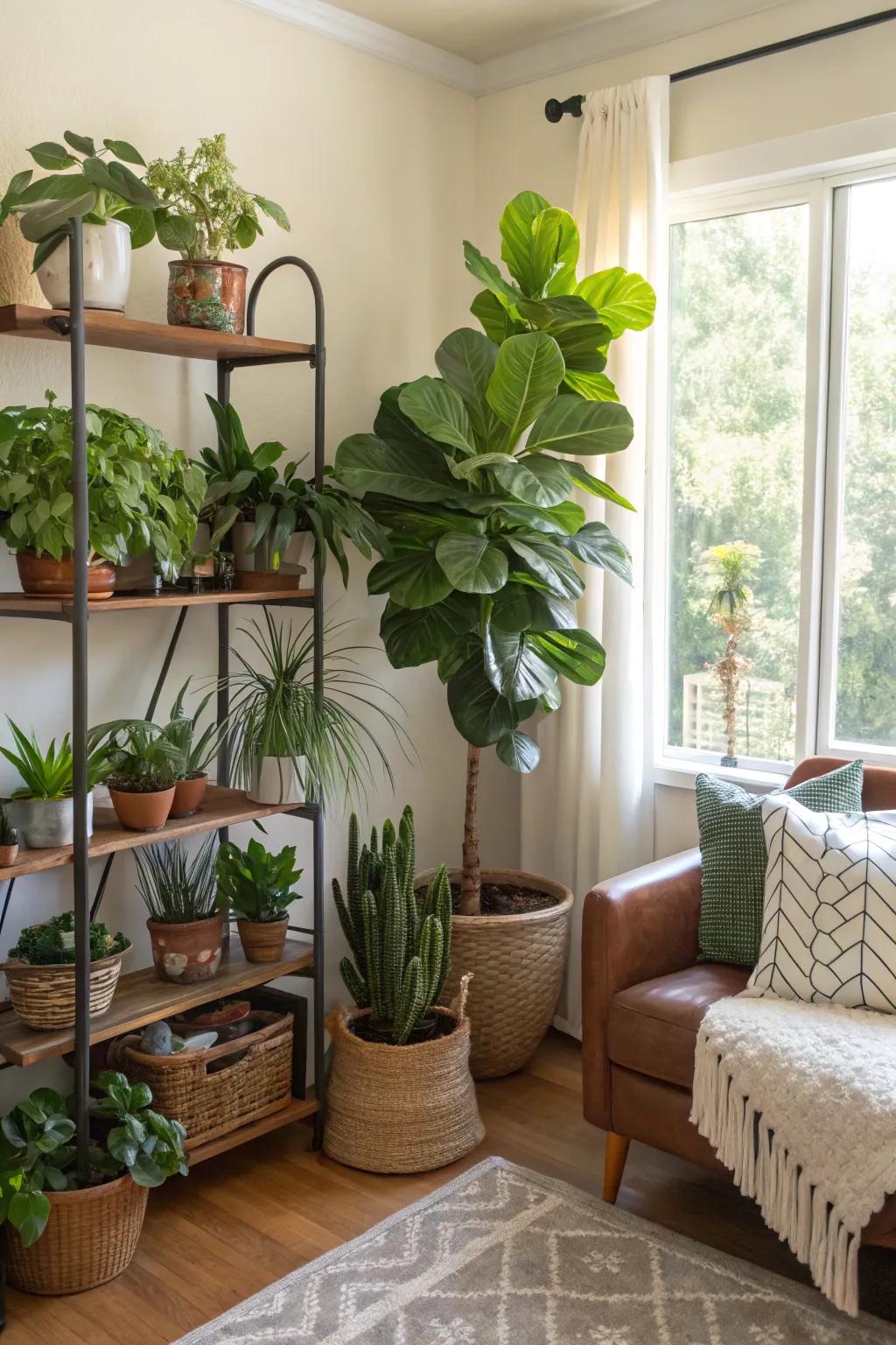 Lush plants breathing life into the living room.
