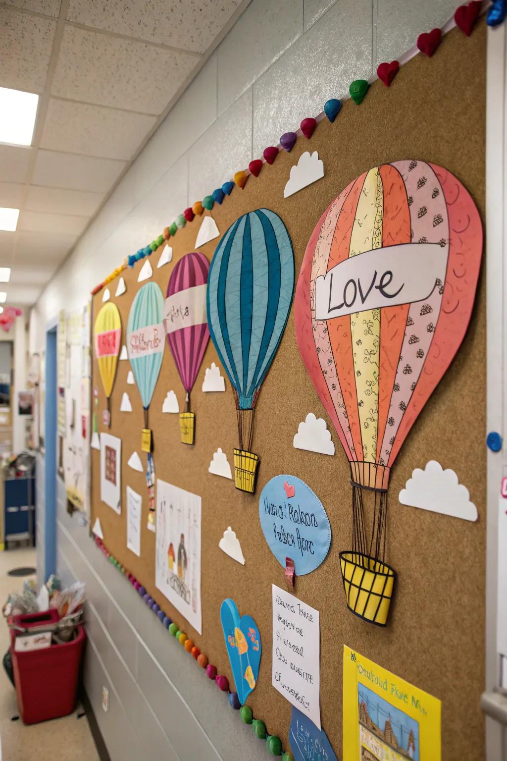 An Affection Resides in the Atmosphere notice board featuring hot air dirigibles and messages.
