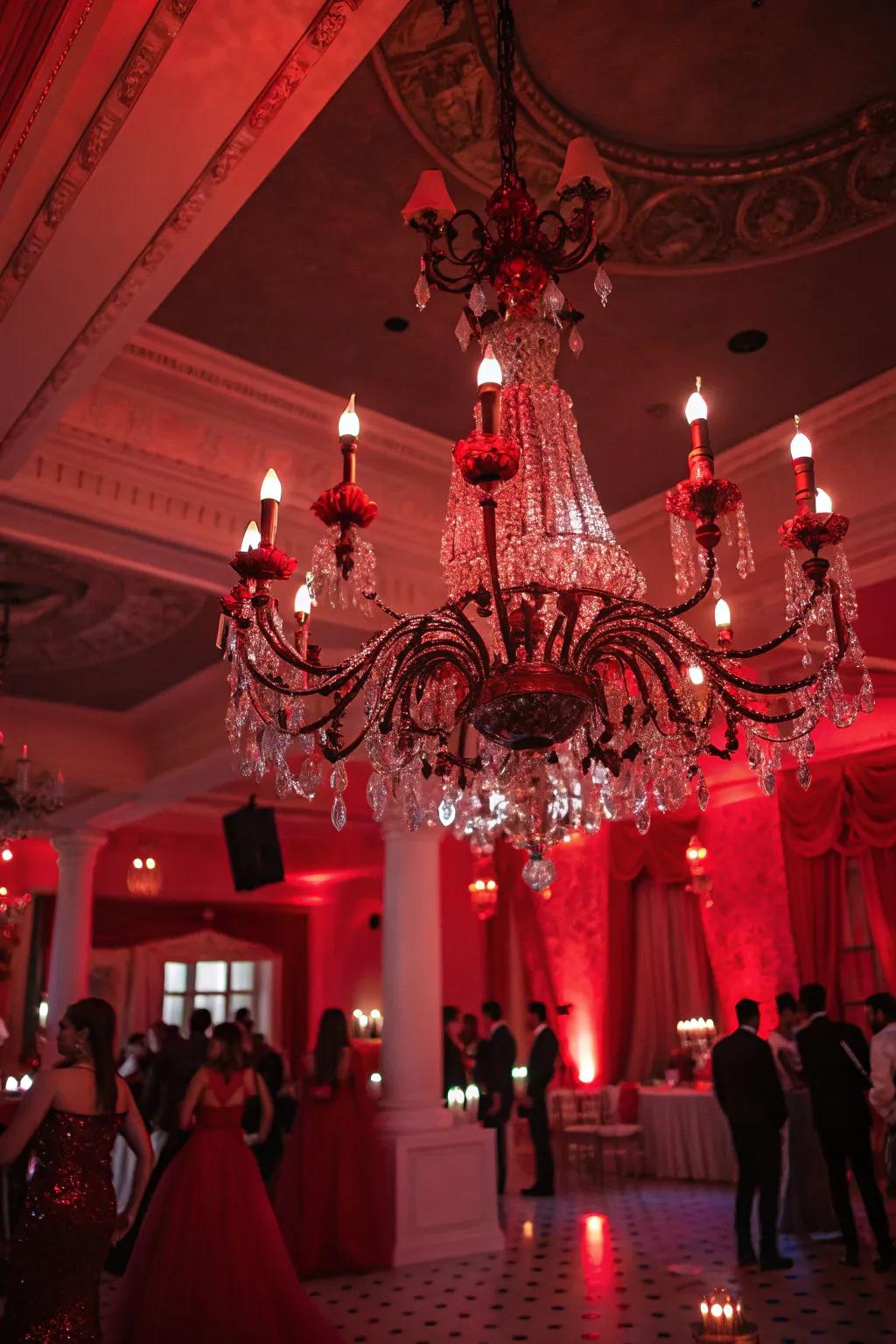 The light fixture injects drama and sophistication for your vampire theme.