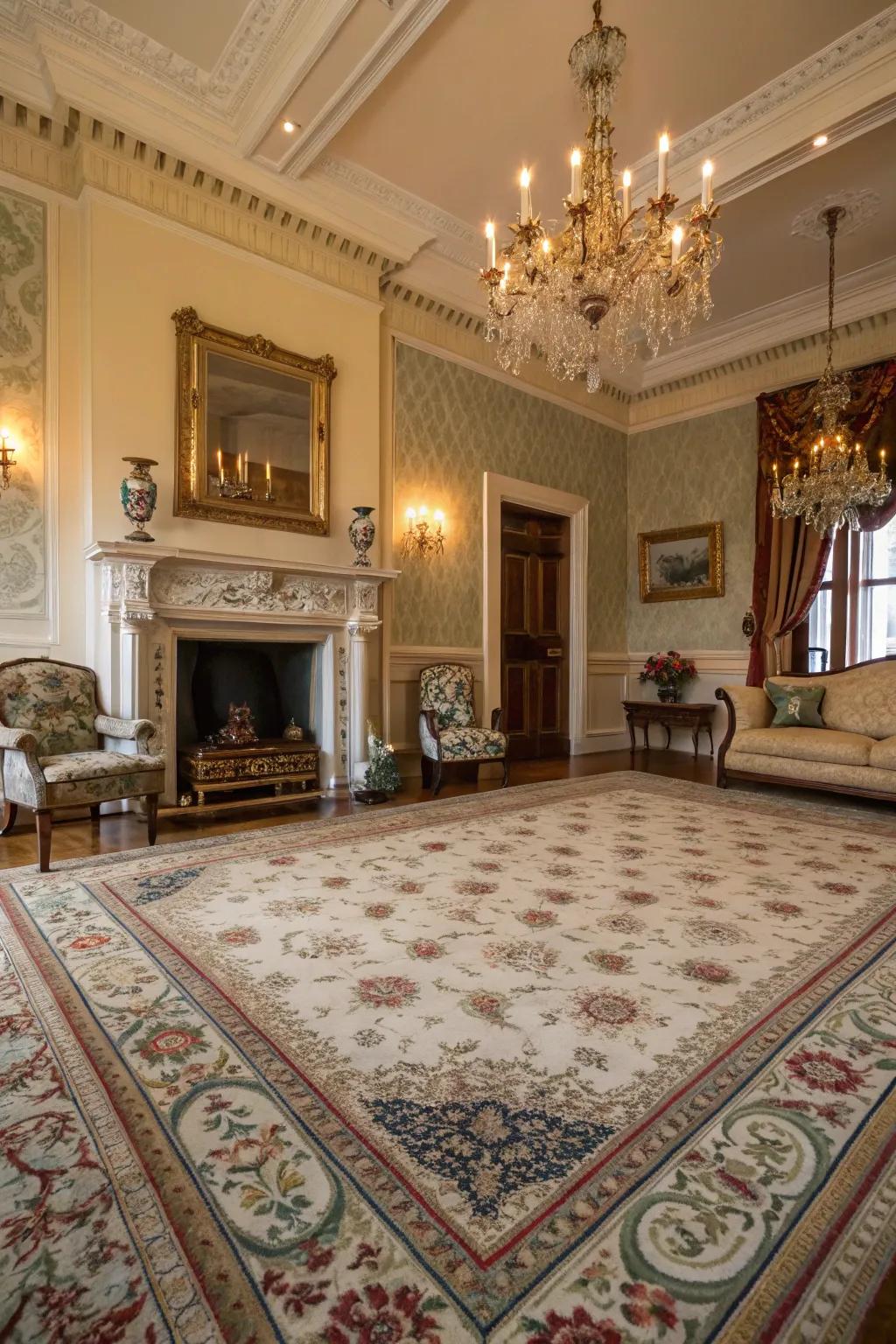 A patterned rug unites the area harmoniously, enhancing heat and texture.