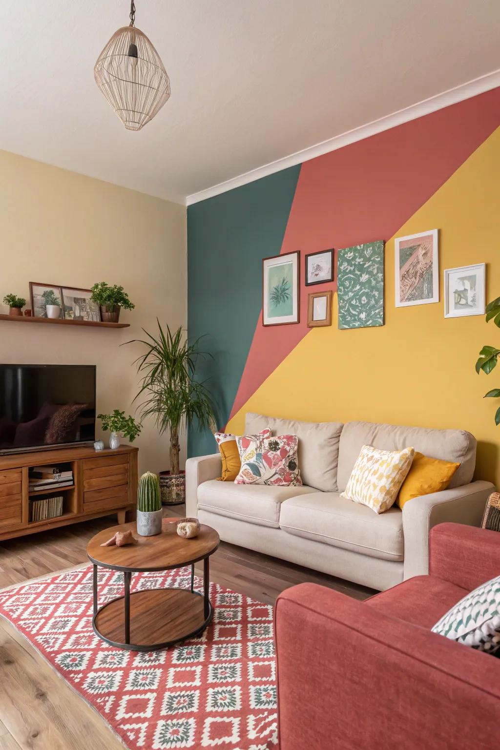 Dual-tone walls offer a playful twist to any living room.