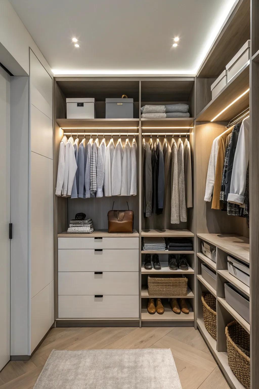 Minimalism and practicality go hand in hand for a streamlined wardrobe.