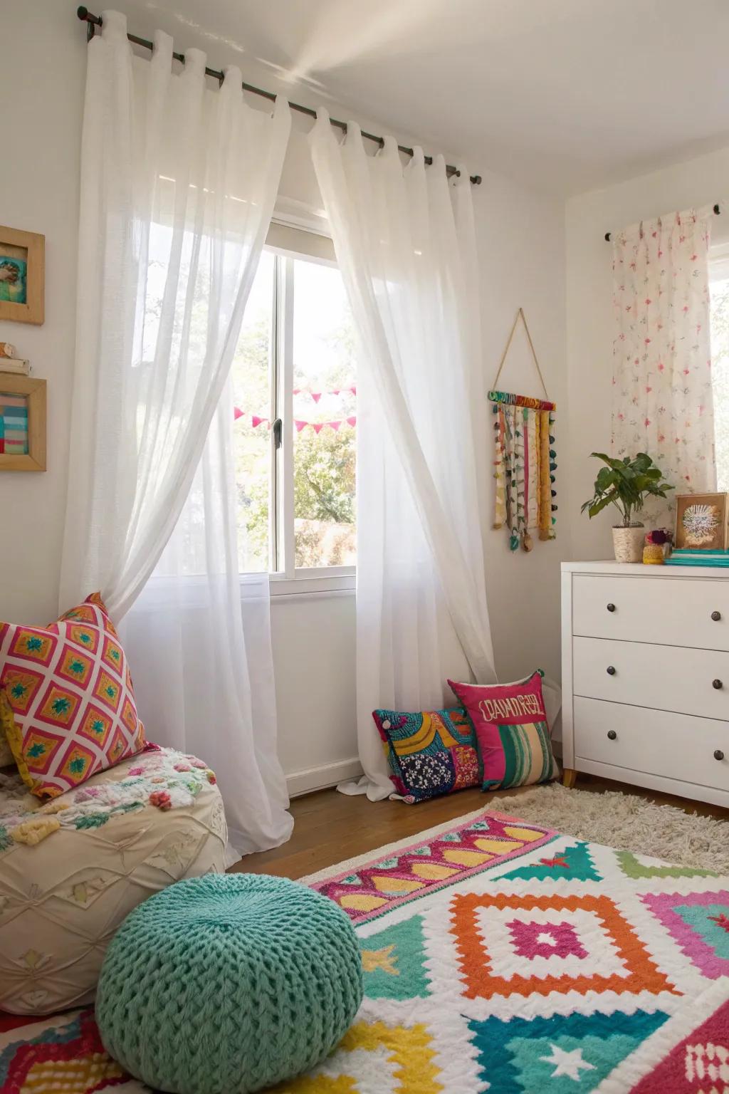 Ivory drapes fashion a delicate emphasis, permitting other ornamental constituents to distinguish themselves.
