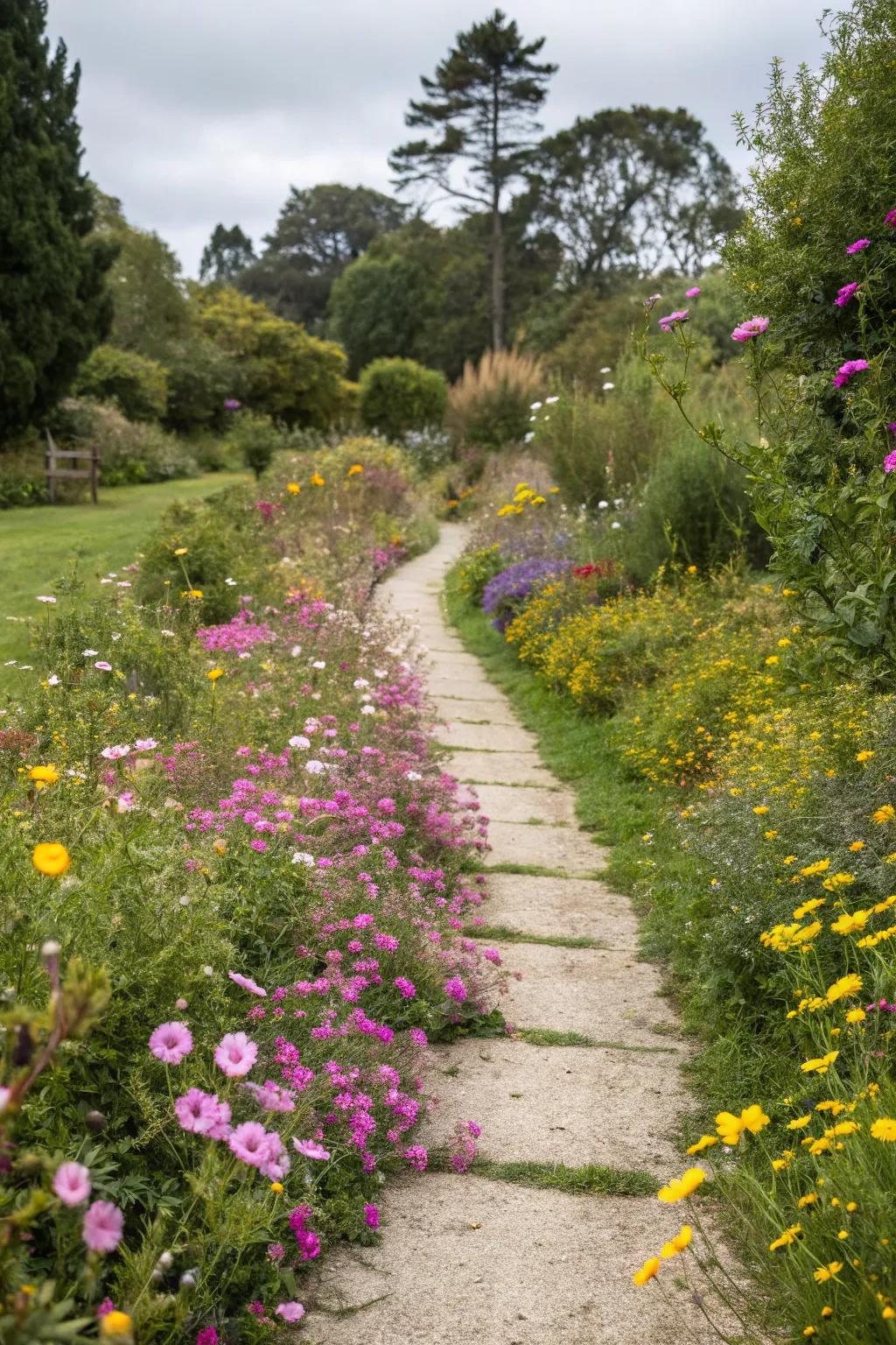 An enchanting garden path embellished with wildflower accents.