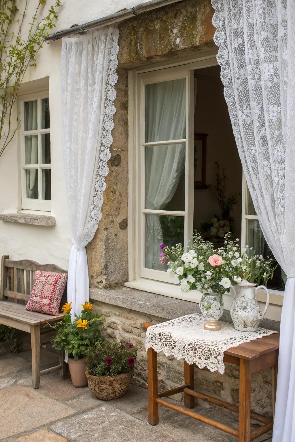 Cottagecore touches bring vintage charm to window frames.