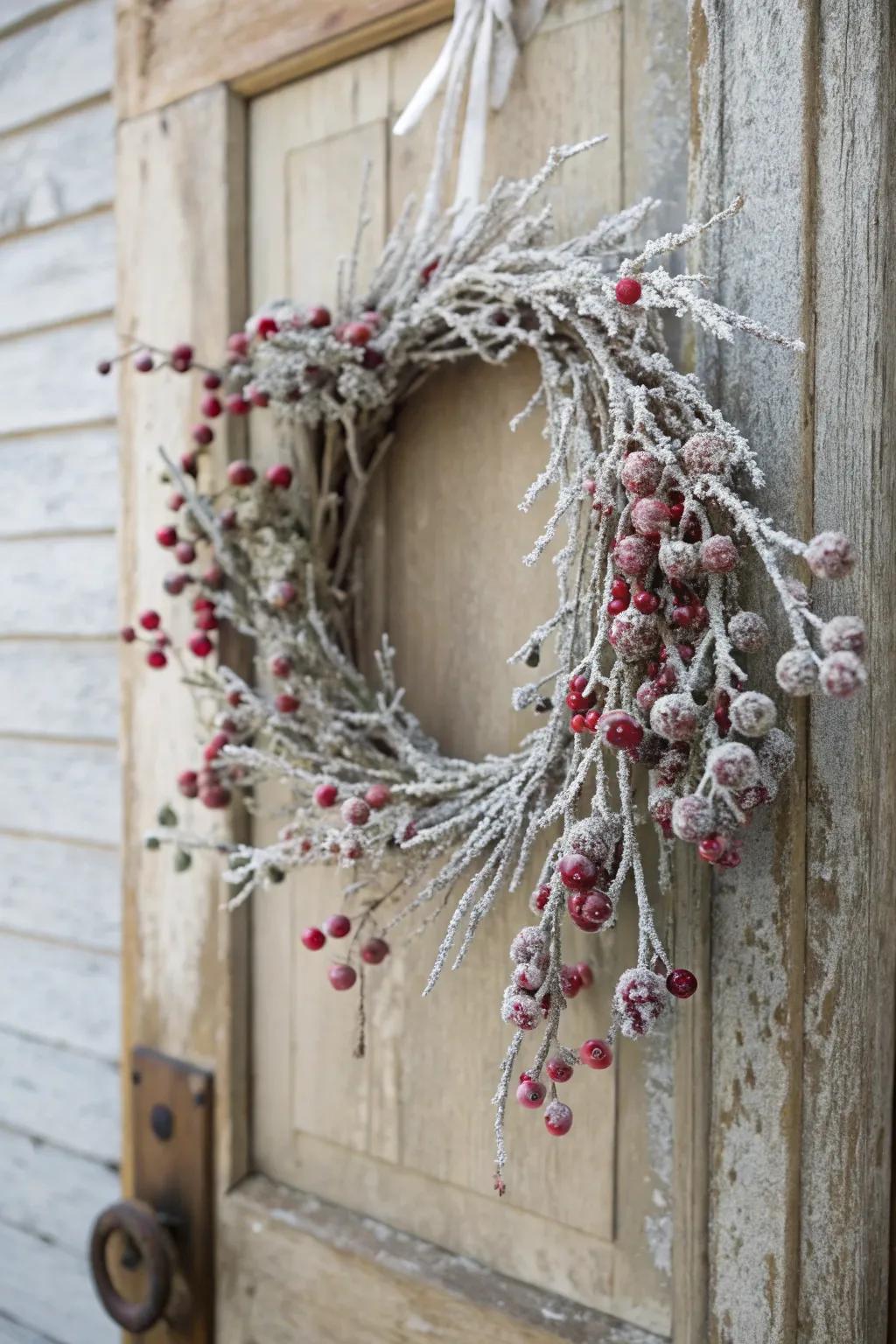 Frosted berries fashion a bewitching, wintry ambiance.