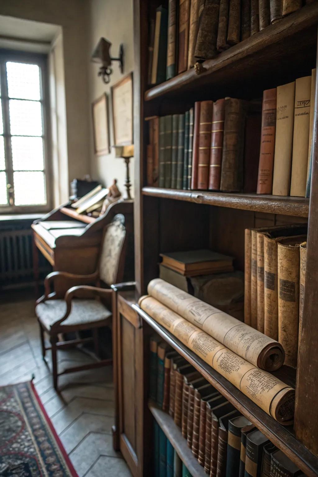 Antiquated codices and vellum for a scholarly witch vibe.