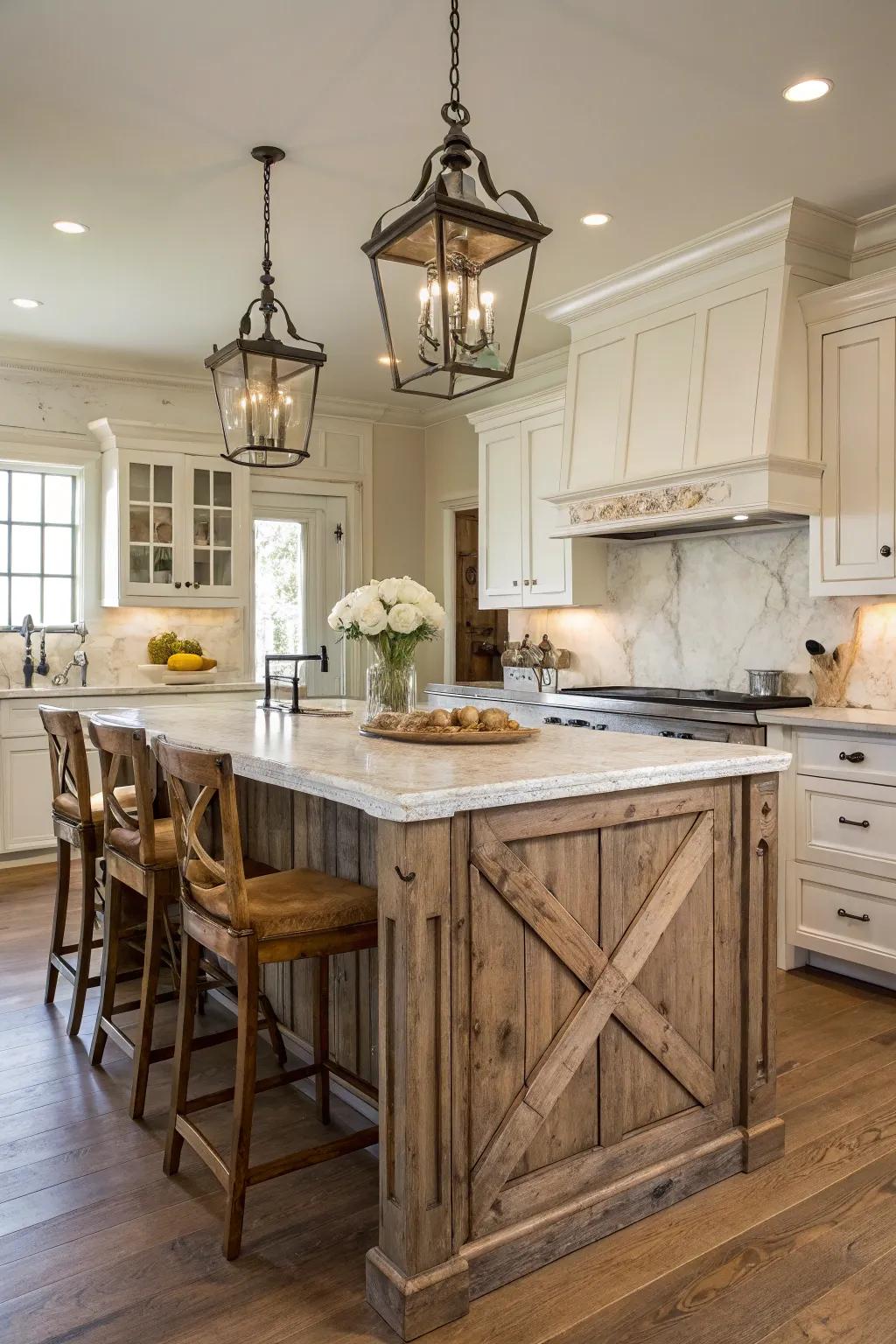 A vintage-inspired island gives any cooking area a sense of timeless beauty.