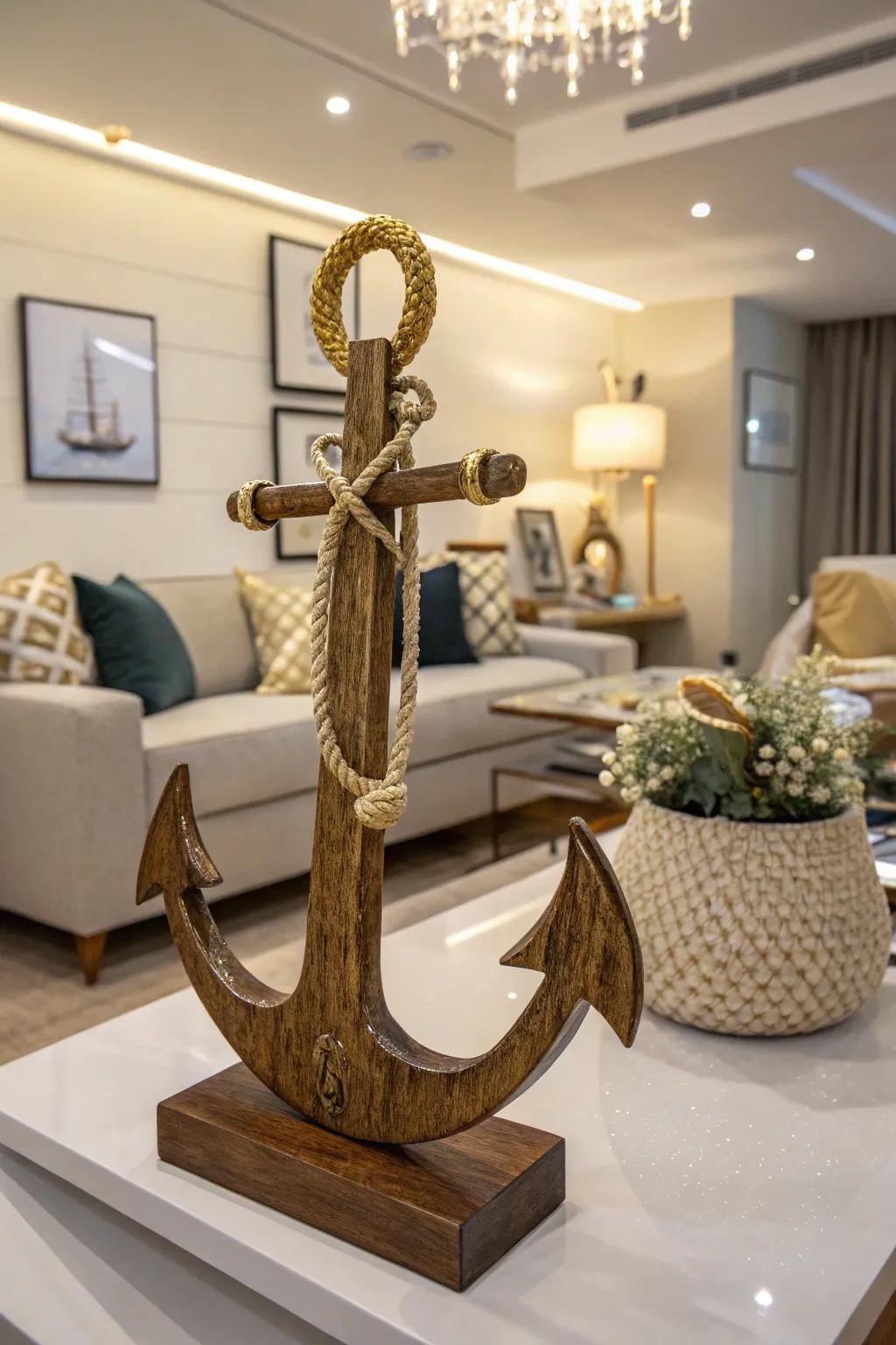 Sophisticated timber buoy with metallic accents
