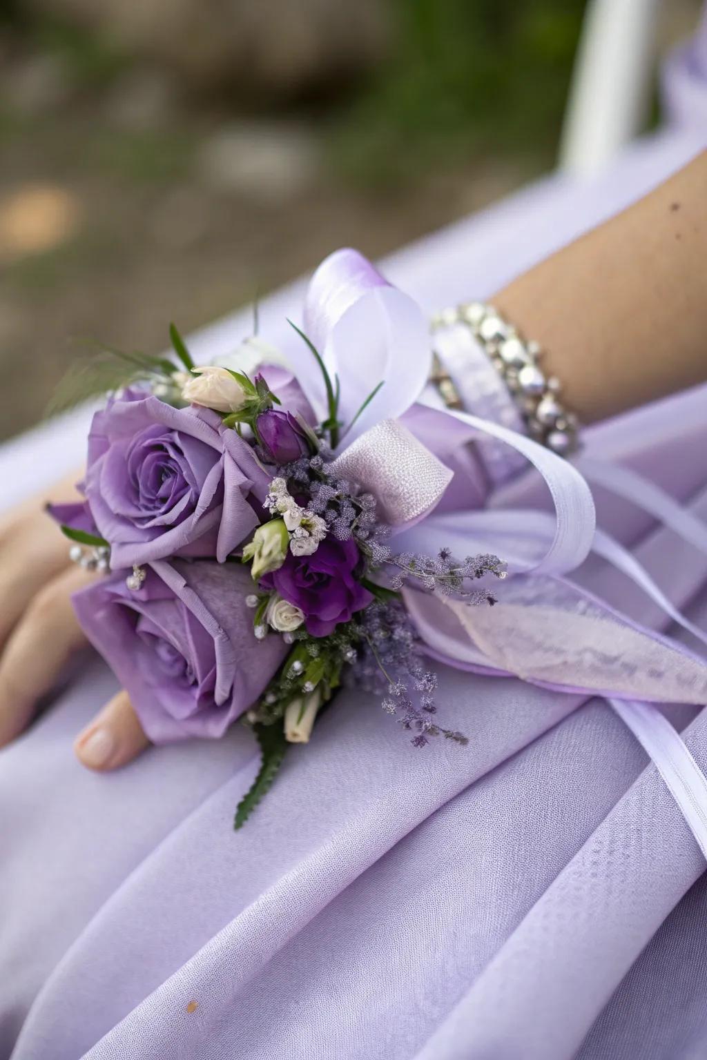 Sophisticated single-shade wrist adornment in purple hues.