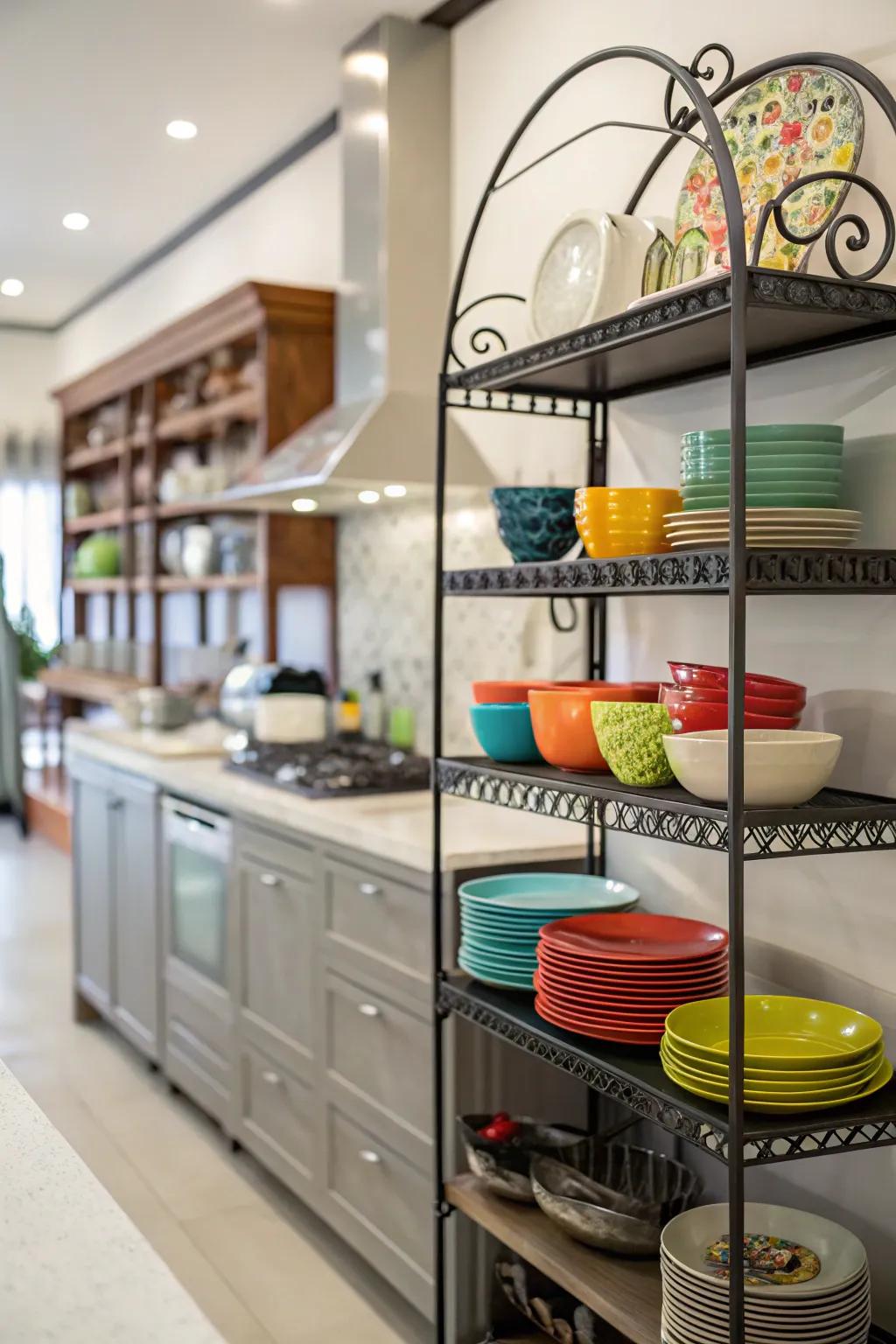 Functionality and style are combined in metal shelves.