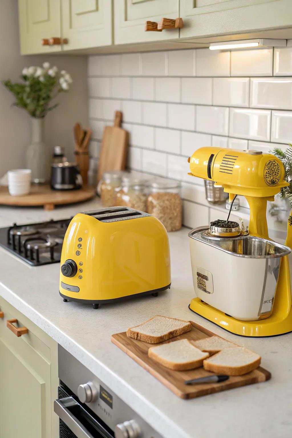 Yellow appliances deliver a playful, useful burst of color.