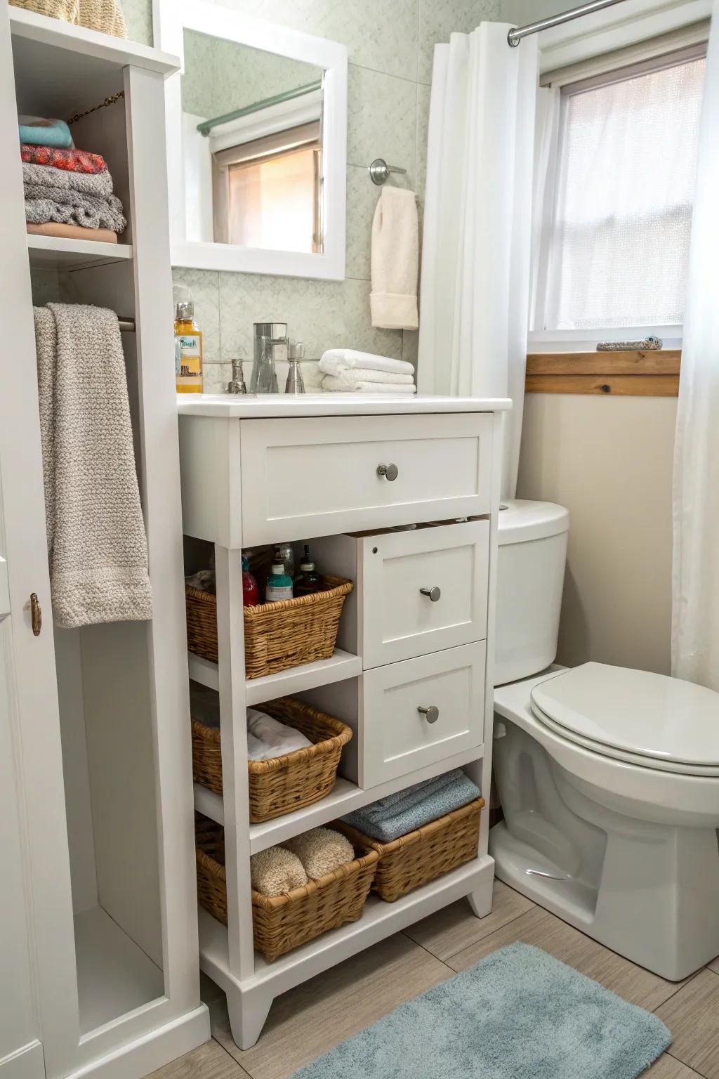 Maximize area with a space-saving, efficient vanity.