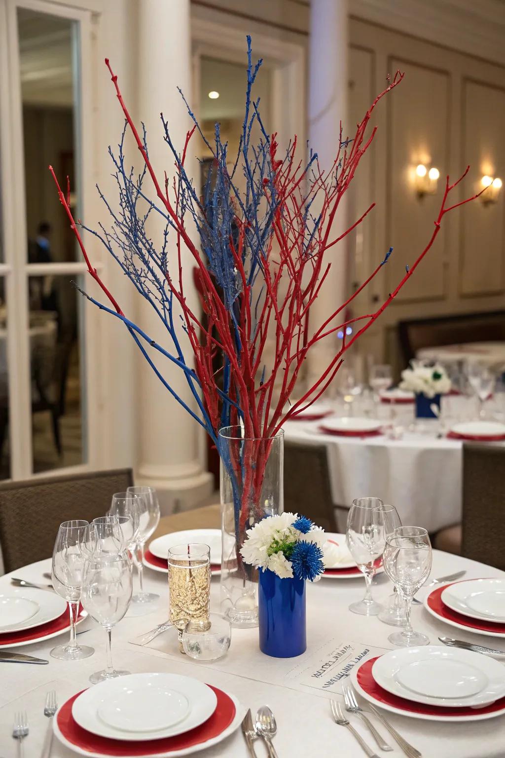 Firework-inspired centerpieces add height and drama to your table.