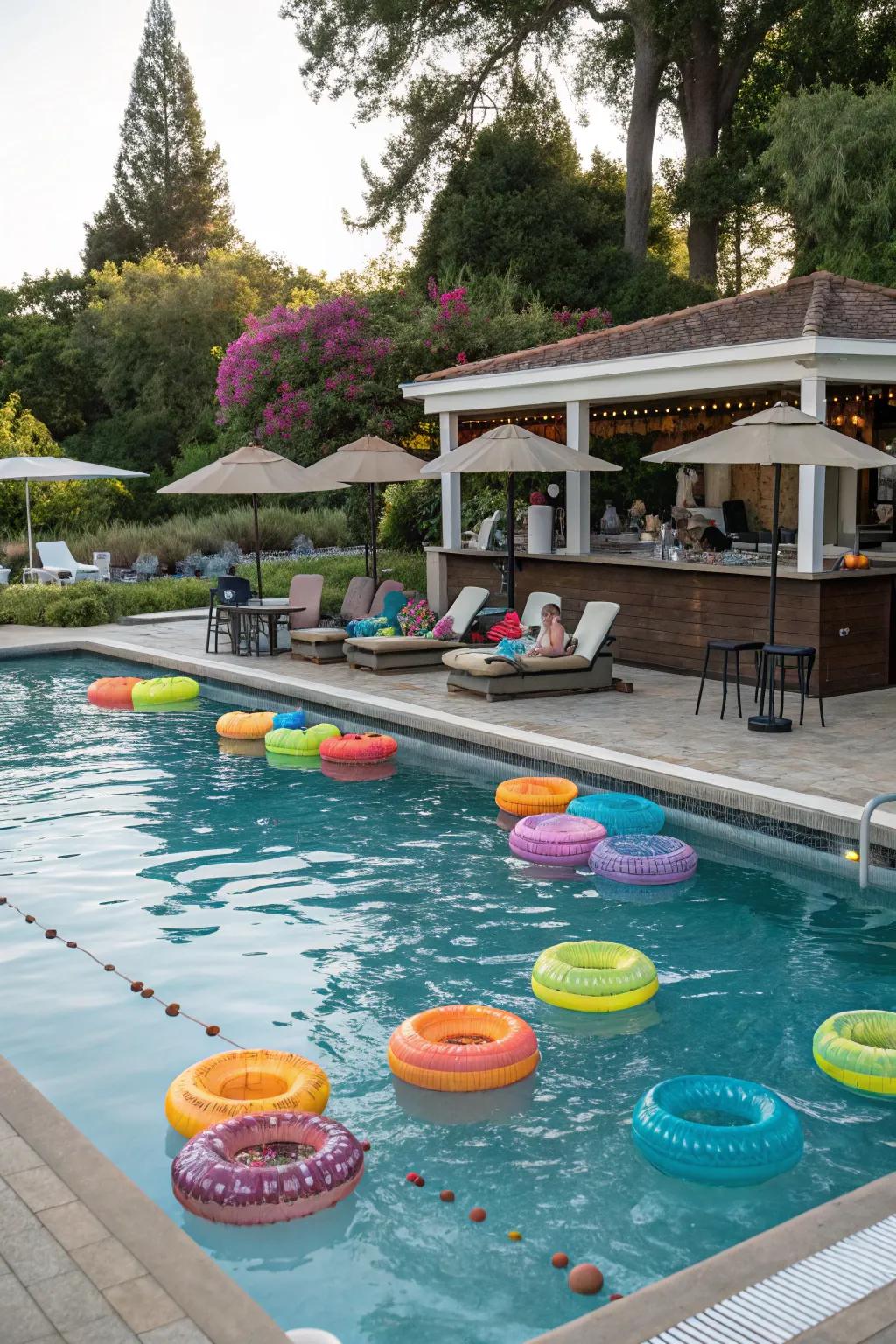 Buoyant beverage coasters bring a fun aspect to your pool bar experience.