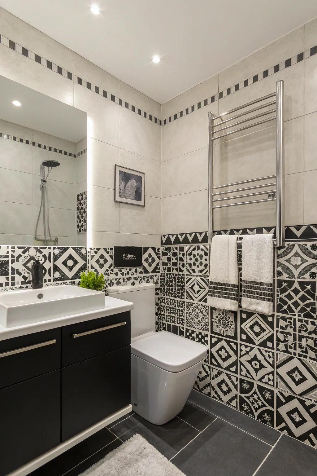 Duochrome tiles offer a sleek and sophisticated look.