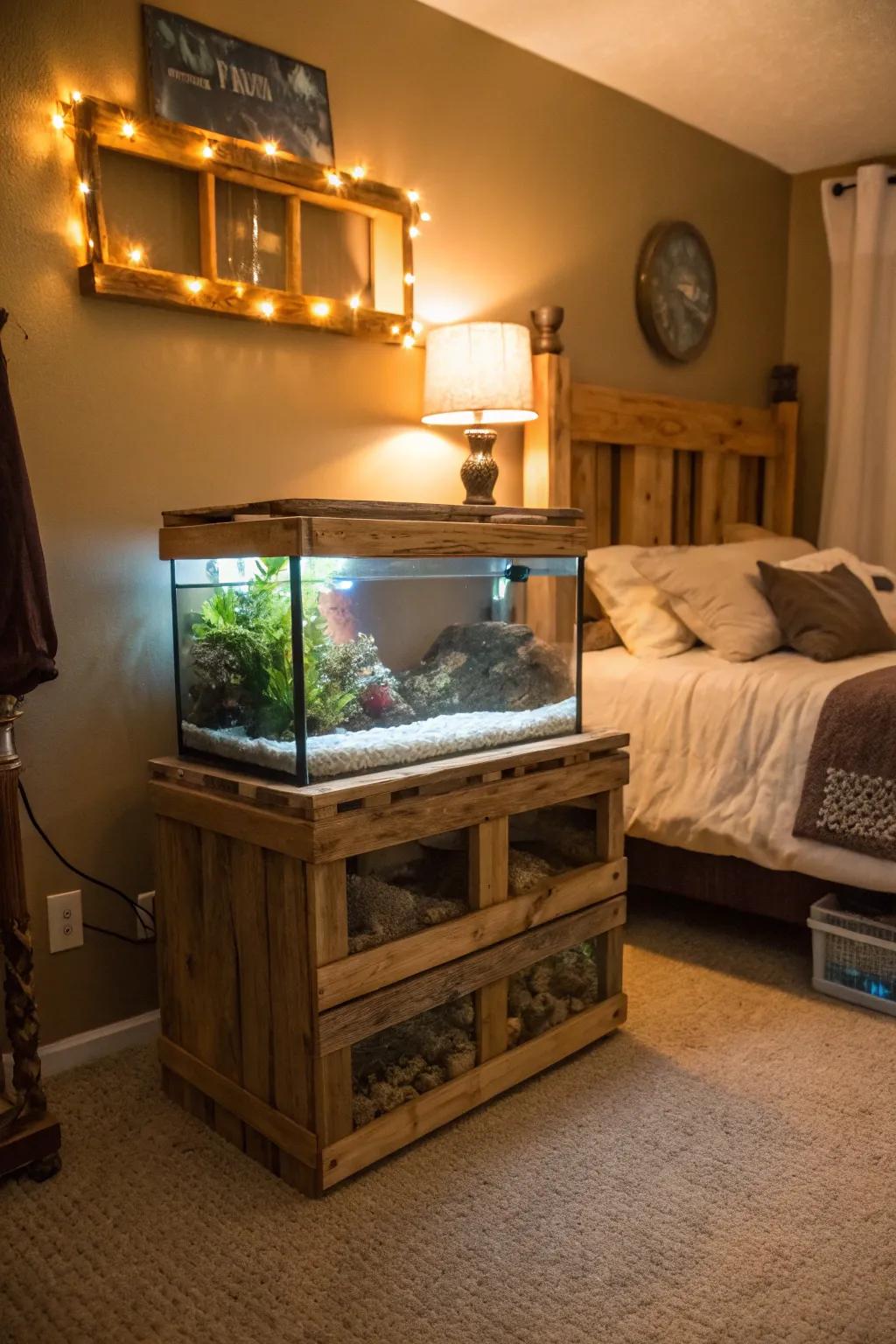 A handcrafted pallet platform is environmentally mindful and enchanting.