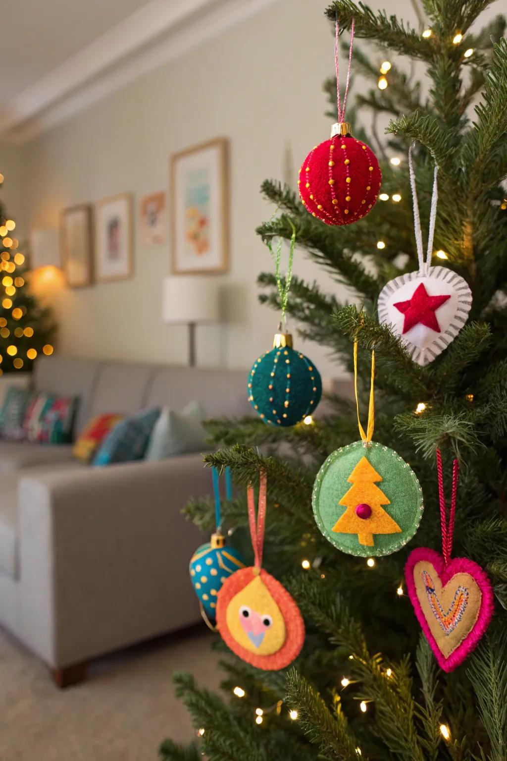 Beautiful felt ornaments that will provide a personal touch to holiday decor.