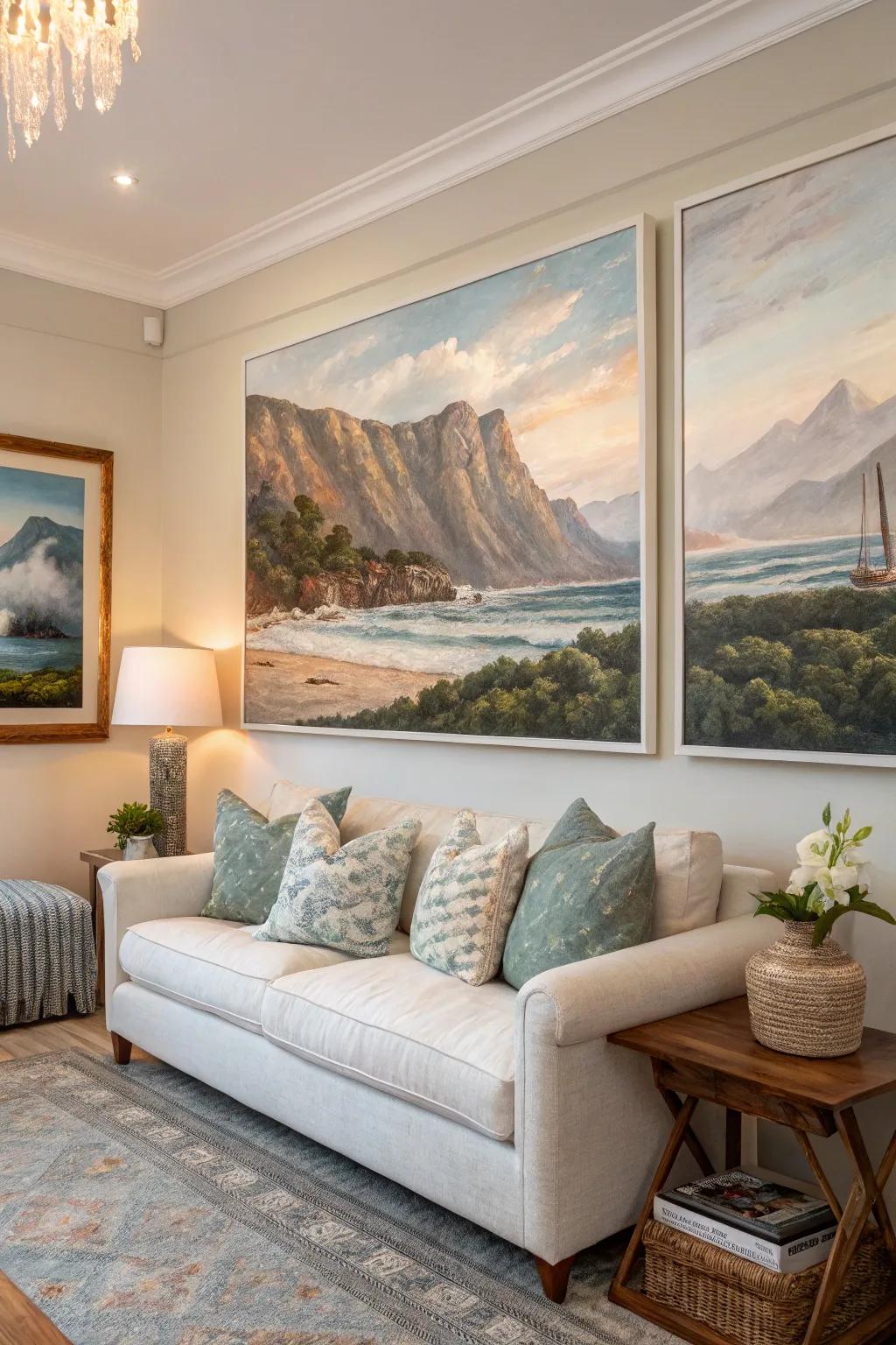 Terrain art creates a serene escape within the living space.