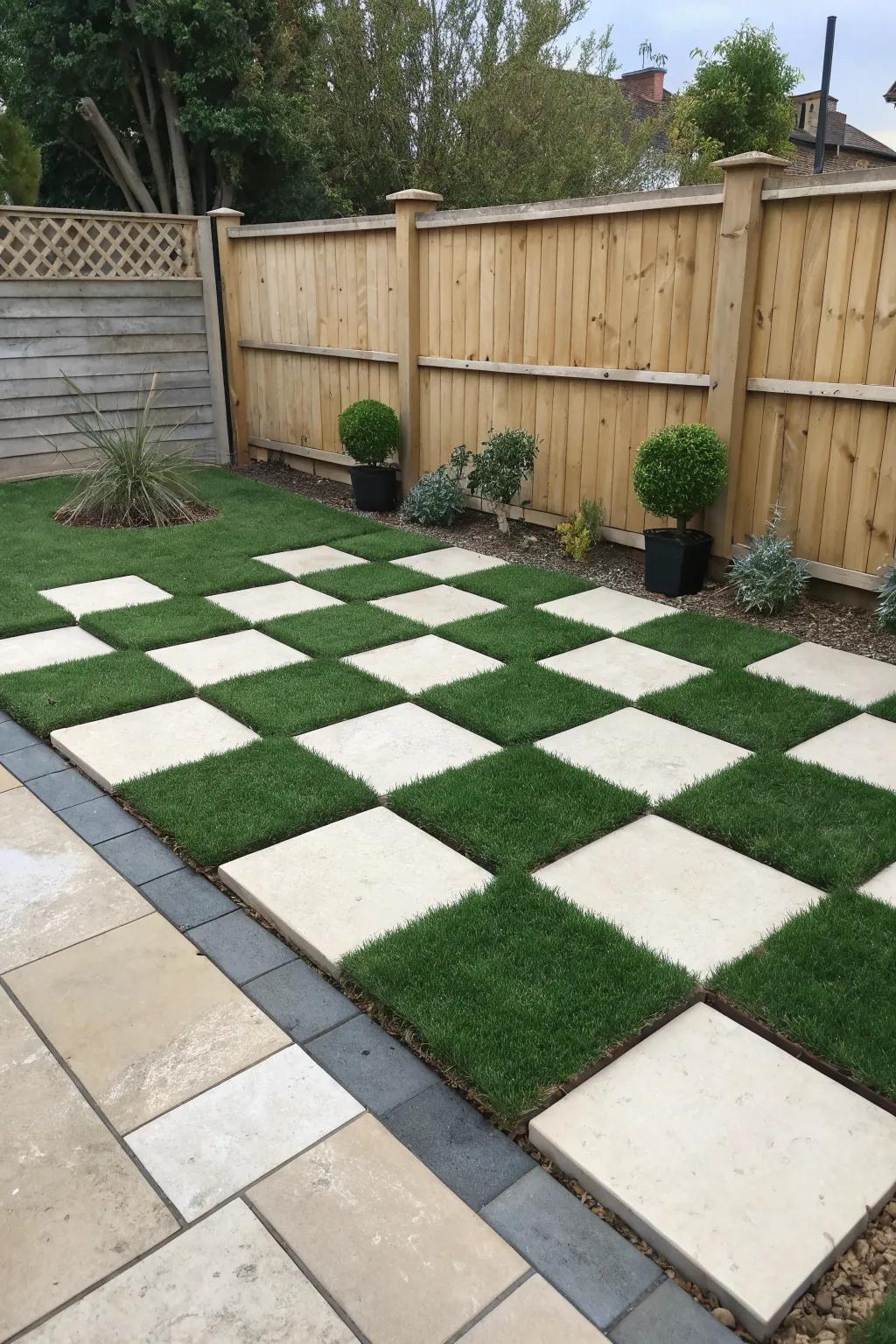 Upgrade your yard's visual appeal with a creative checkerboard design.