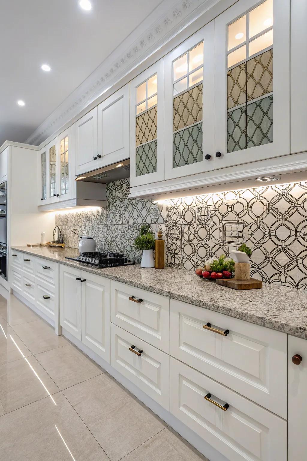 Angled patterns render an audacious and stylish assertion in the cooking area.