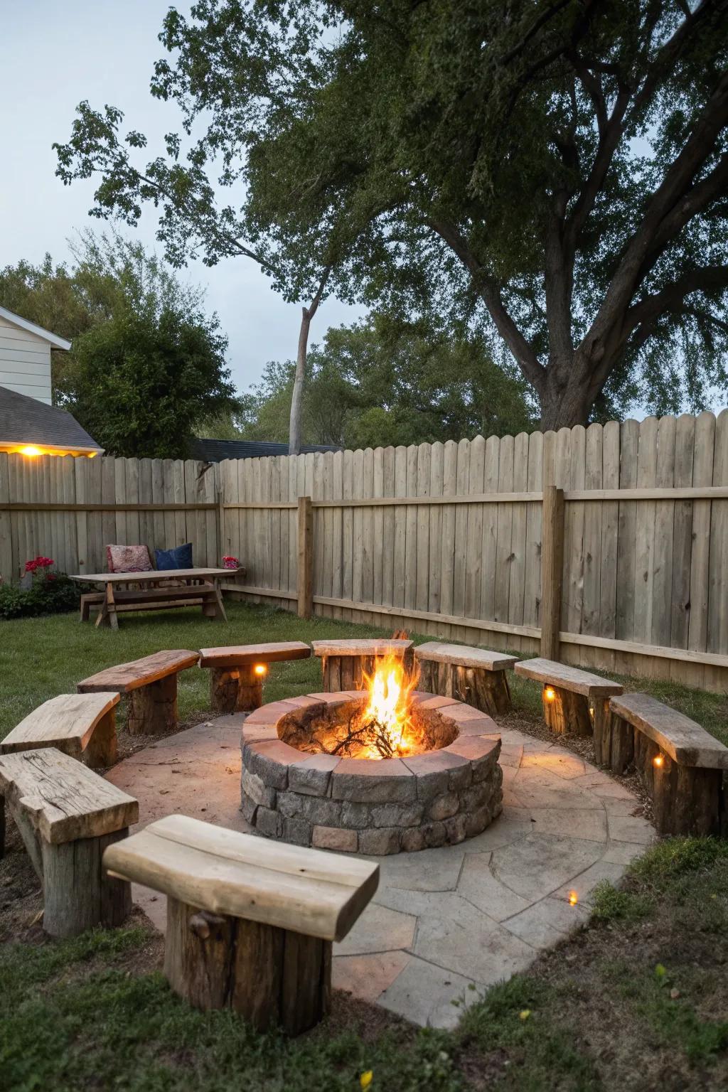 Wood block seats are an environmentally beneficial and rustic seating choice.