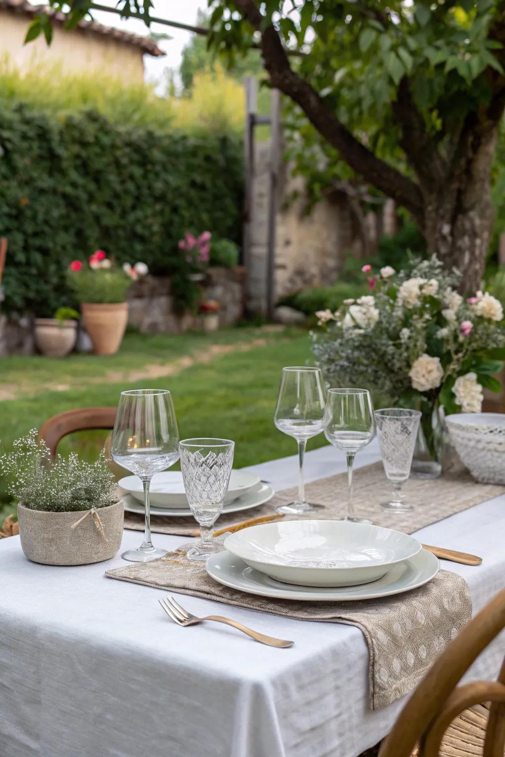 Elegant drinkware adds a touch of beauty to outdoor dining.