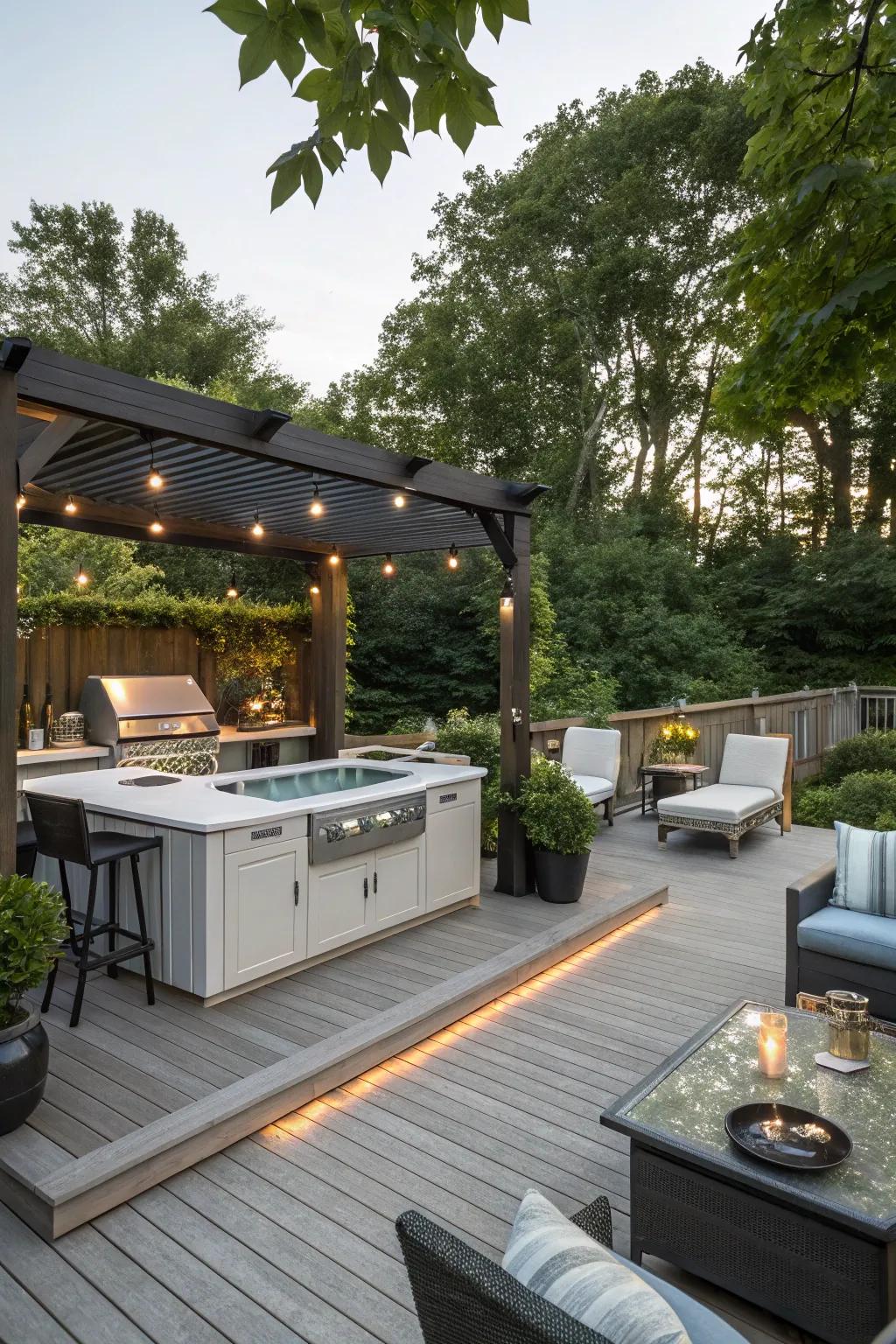 An outside kitchen boosts your hosting capabilities and adds functionality.