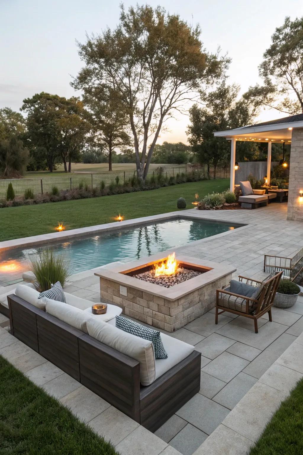 Flame features add warmth and atmosphere to your pool space.