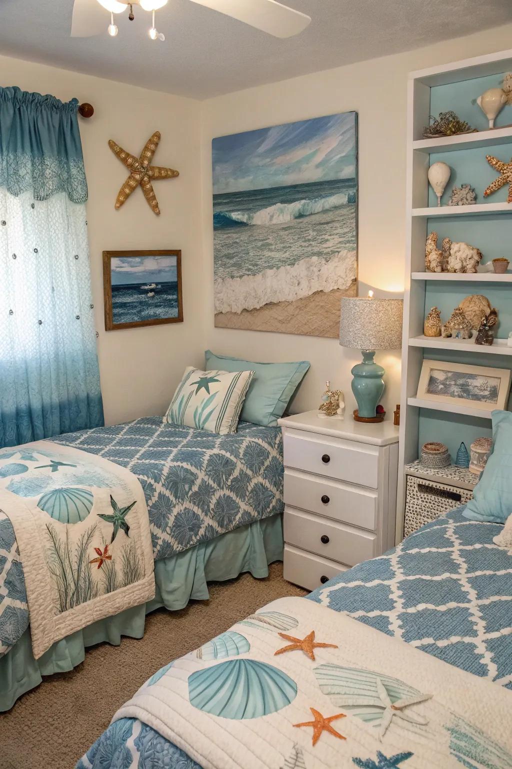 Aquatic motifs usher in coastal serenity indoors.