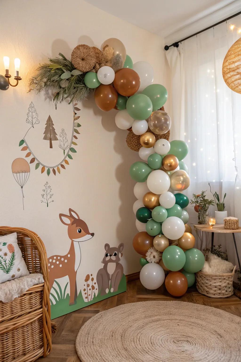 Forest balloon garland for a magical scene.
