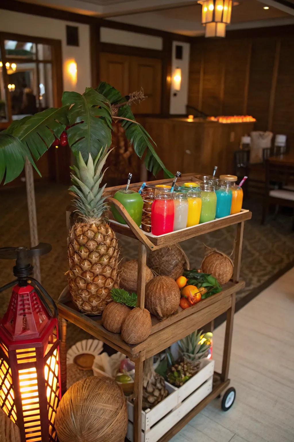 A themed mobile bar introduces character and amusement.