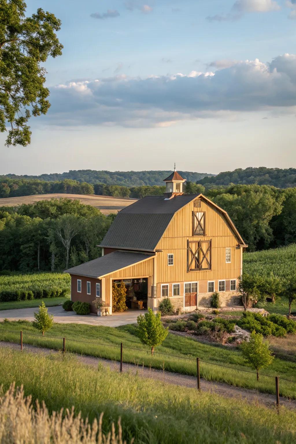 An exterior showcasing earthy tones that harmonize with the panorama.